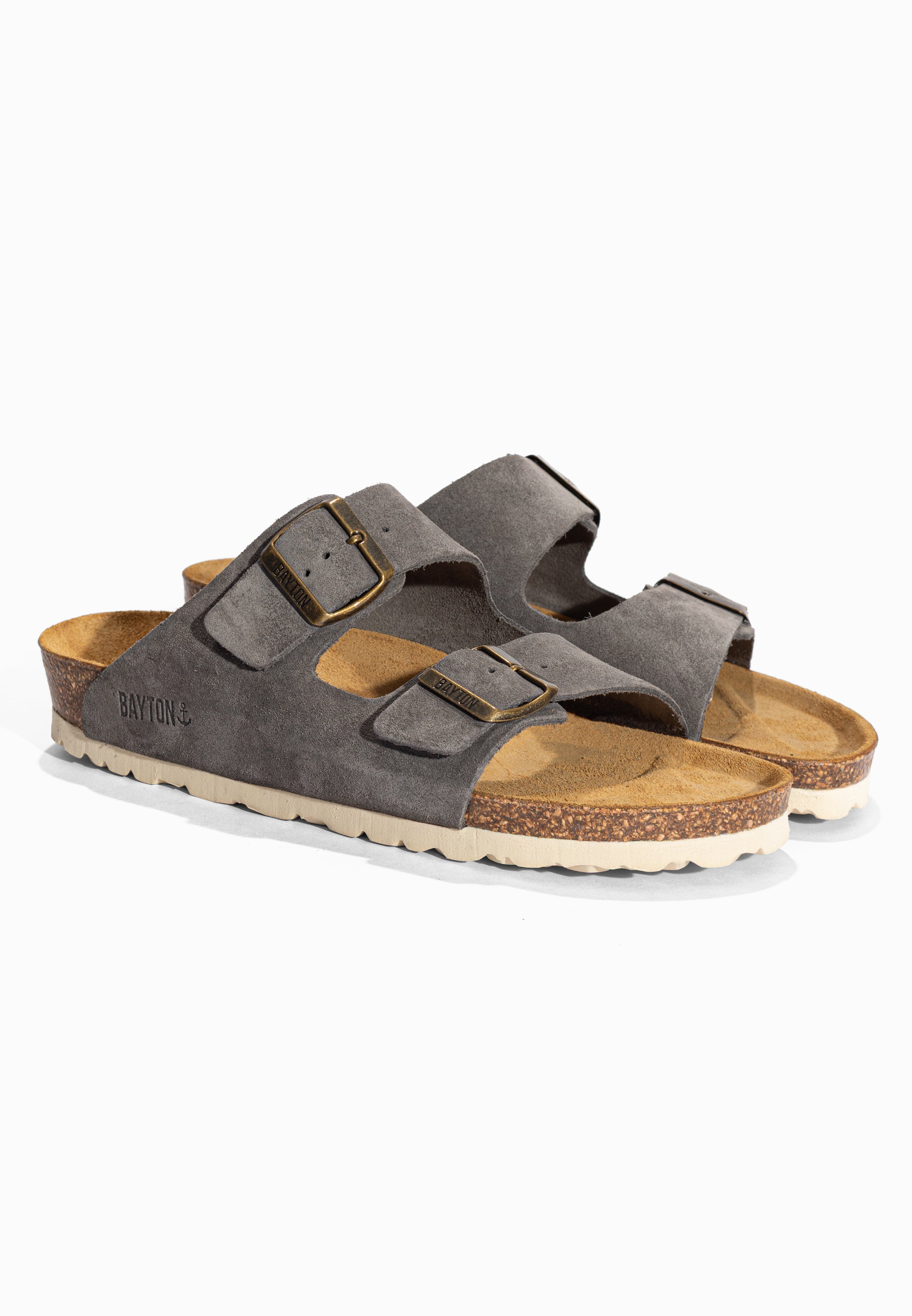 Sandales 2 Brides Atlas Gris en Cuir Suédé Bayton pour Homme