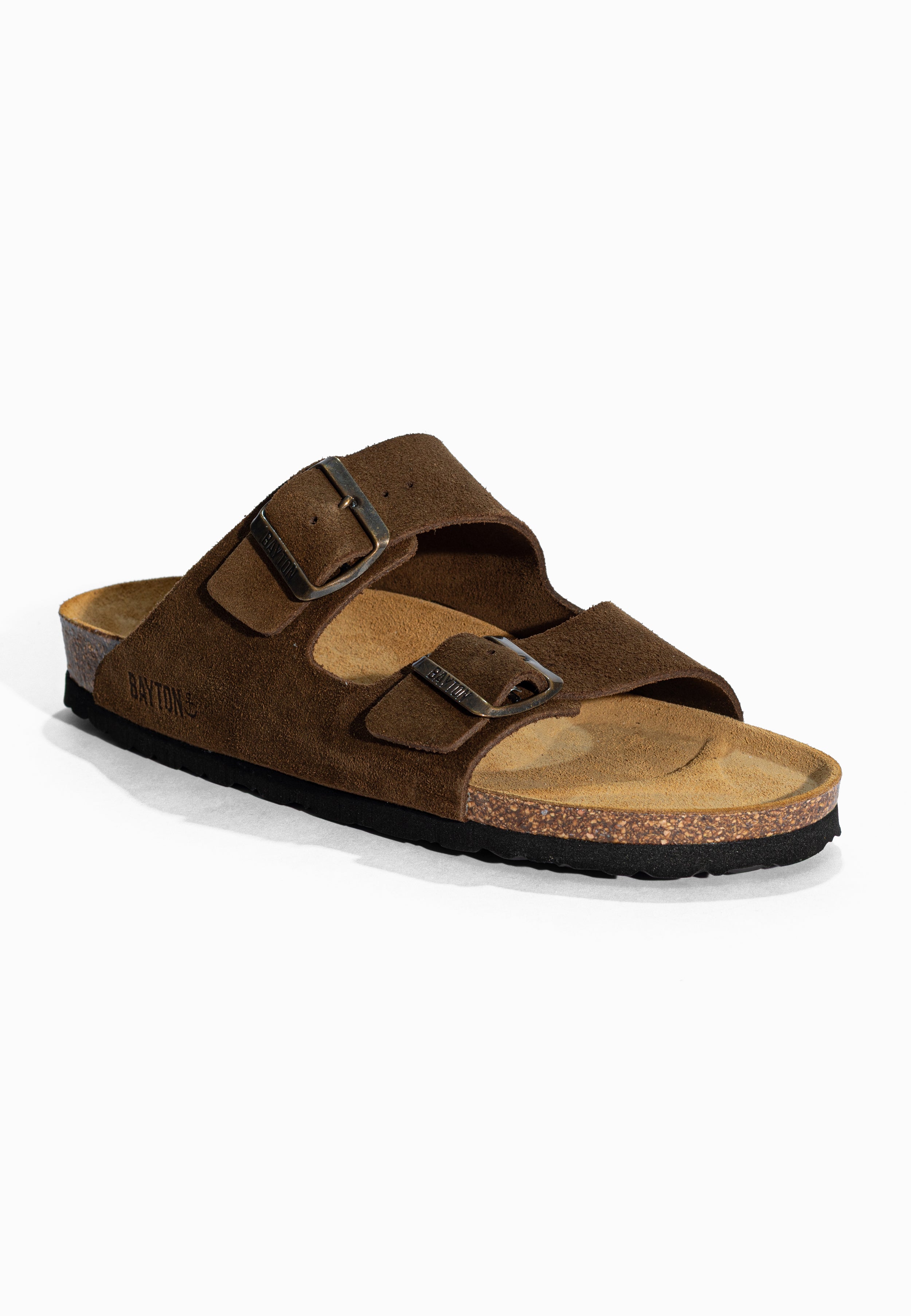 Sandales 2 Brides Atlas Marron en Cuir Suédé Bayton pour Homme