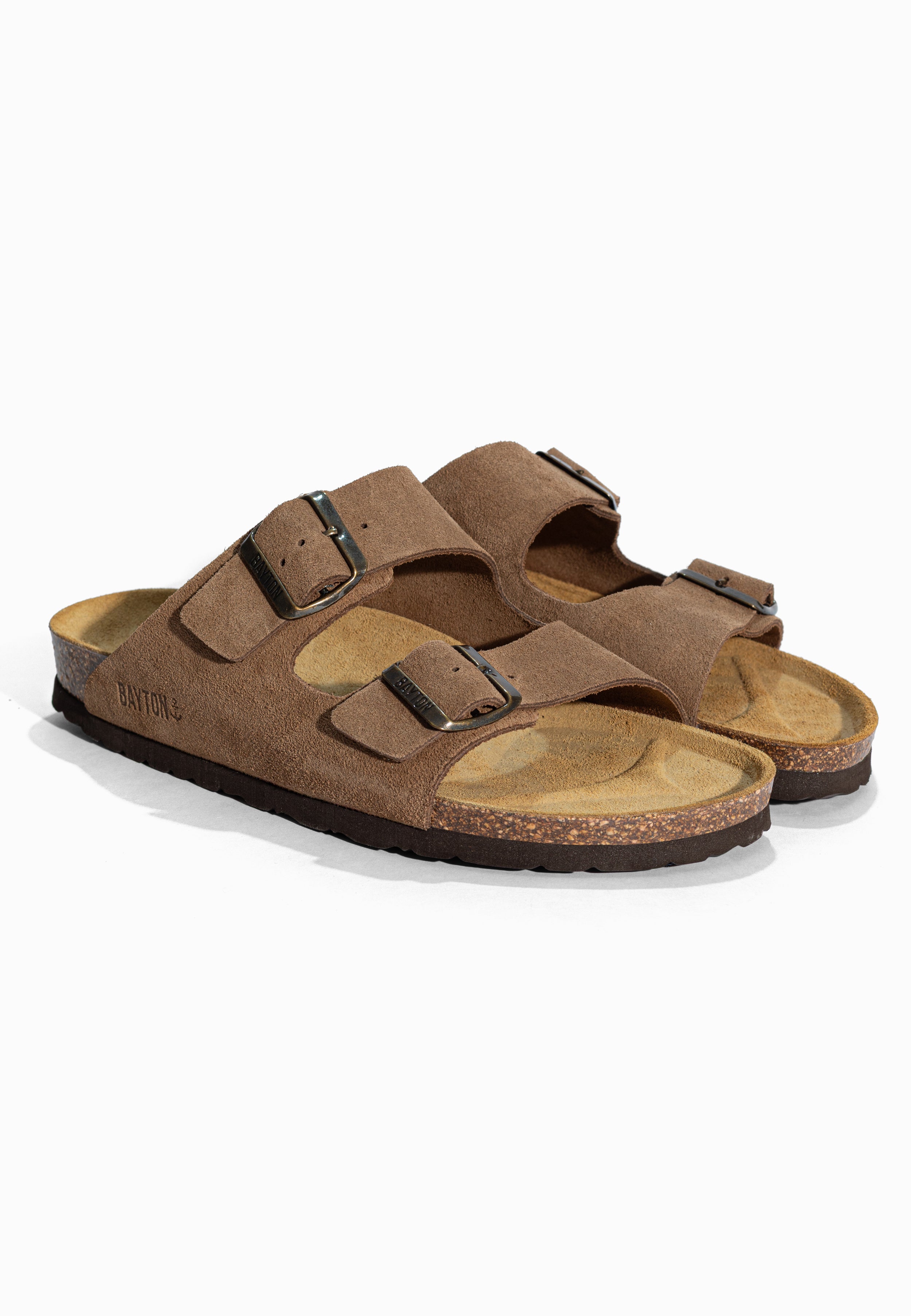 Sandales 2 Brides Atlas Taupe en Cuir Suédé Bayton pour Homme