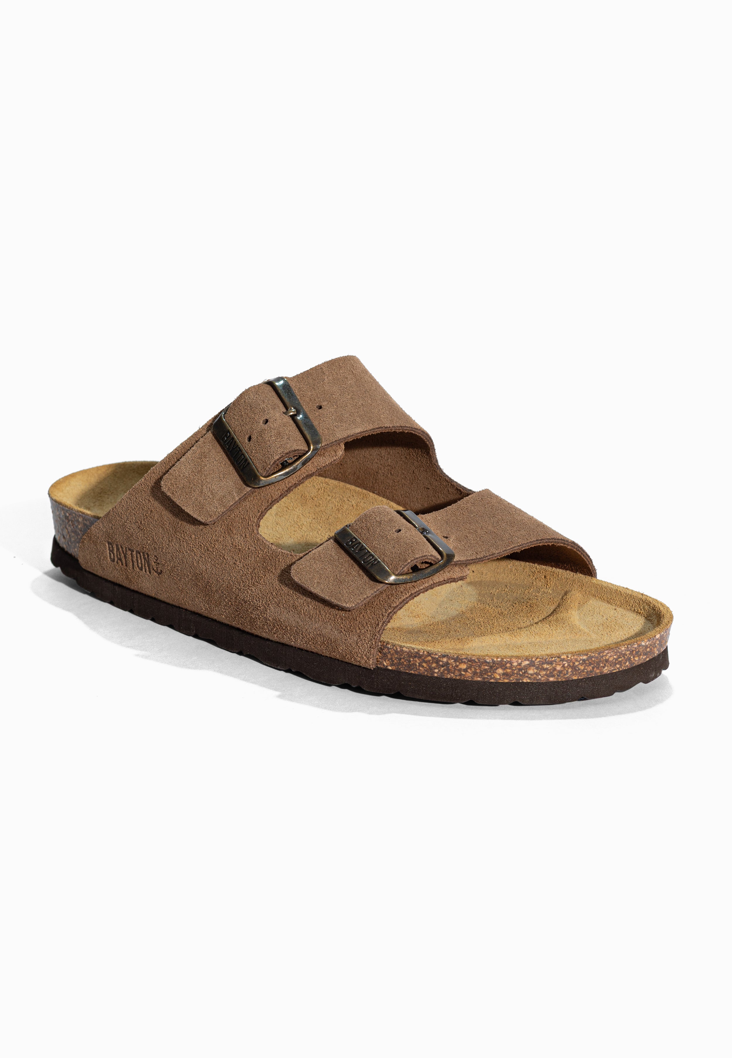 Sandales 2 Brides Atlas Taupe en Cuir Suédé Bayton pour Homme