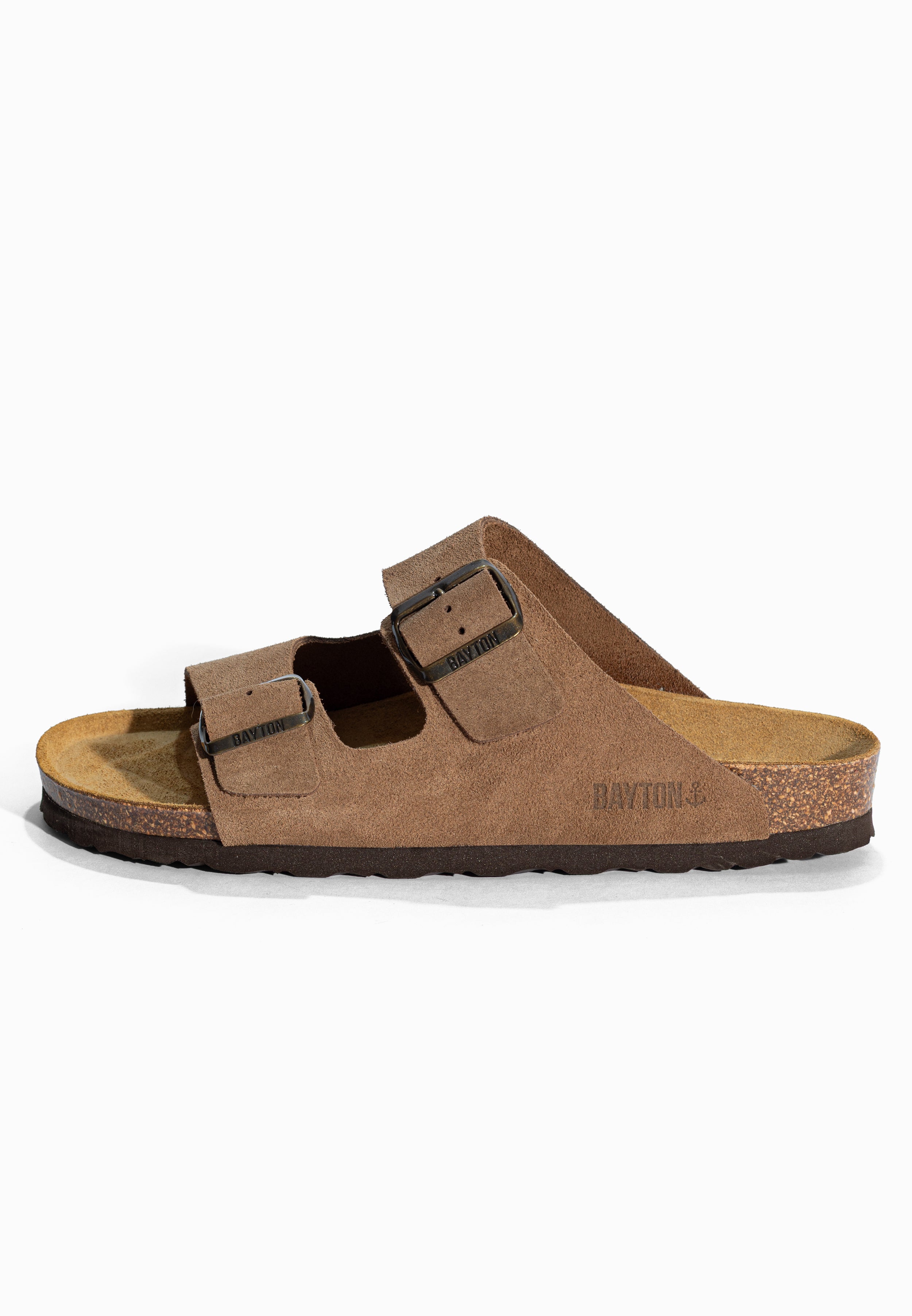 Sandales 2 Brides Atlas Taupe en Cuir Suédé Bayton pour Homme