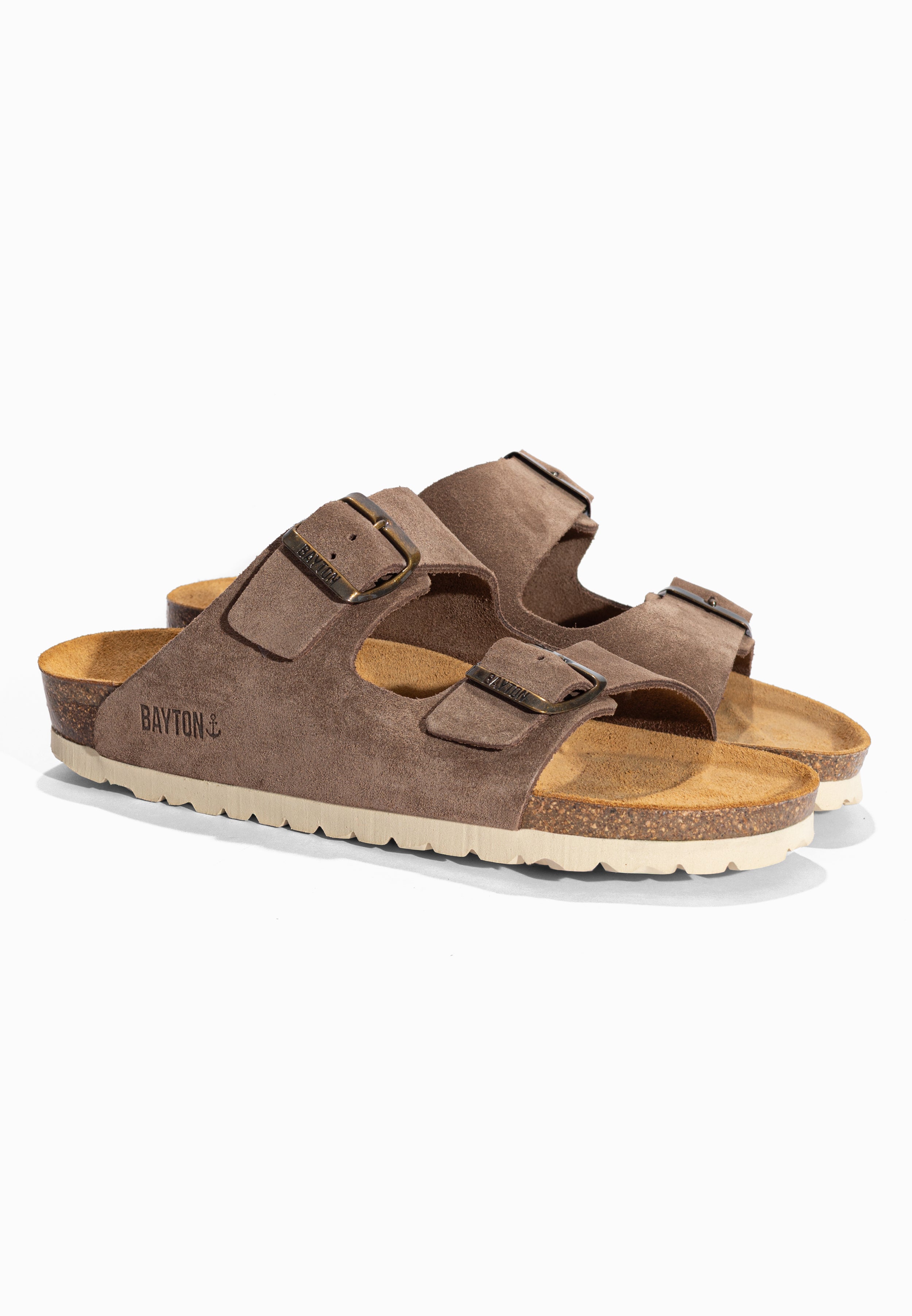 Sandales 2 Brides Atlas Taupe en Cuir Suédé Bayton pour Homme