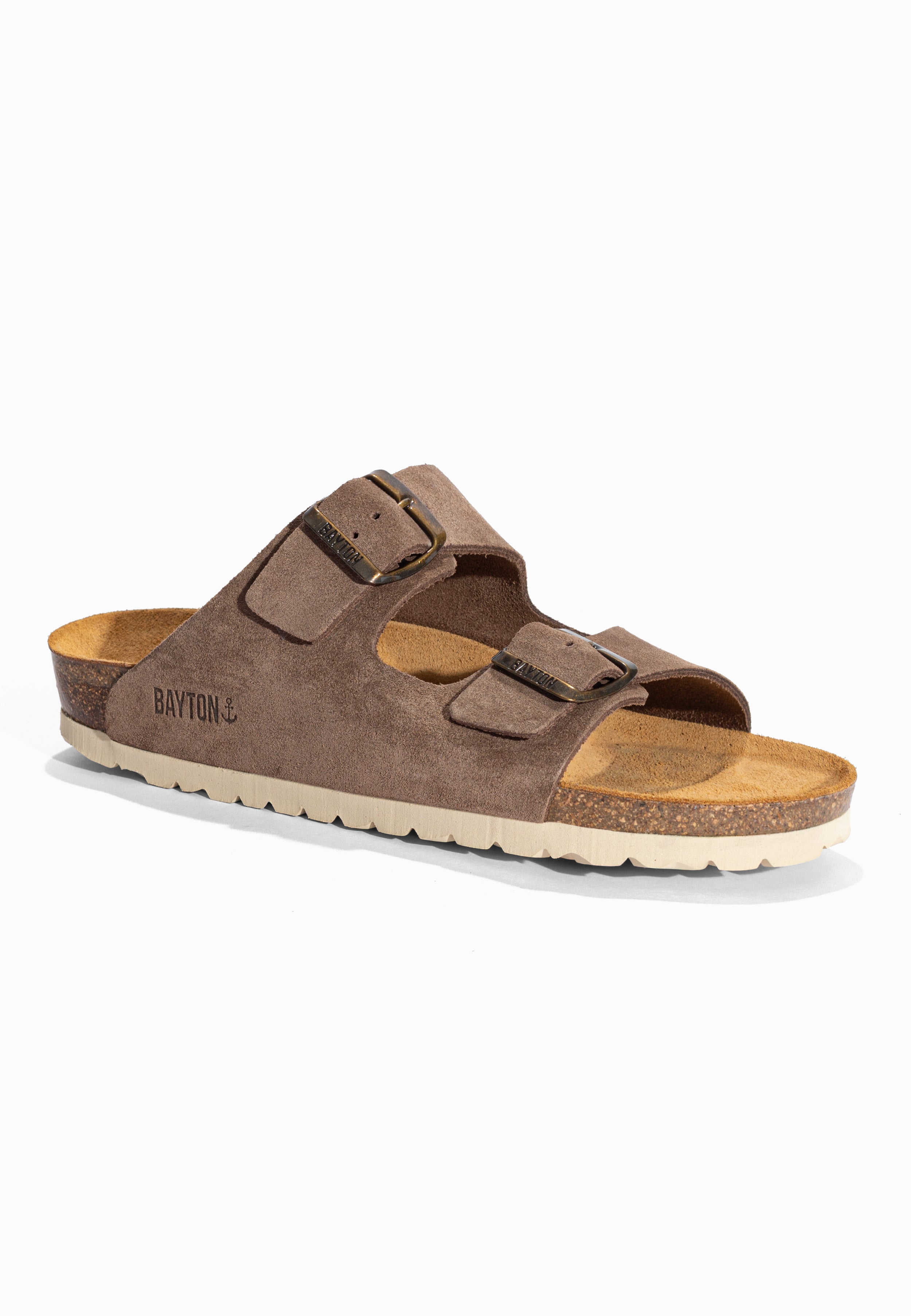 Sandales 2 Brides Atlas Taupe en Cuir Suédé Bayton pour Homme