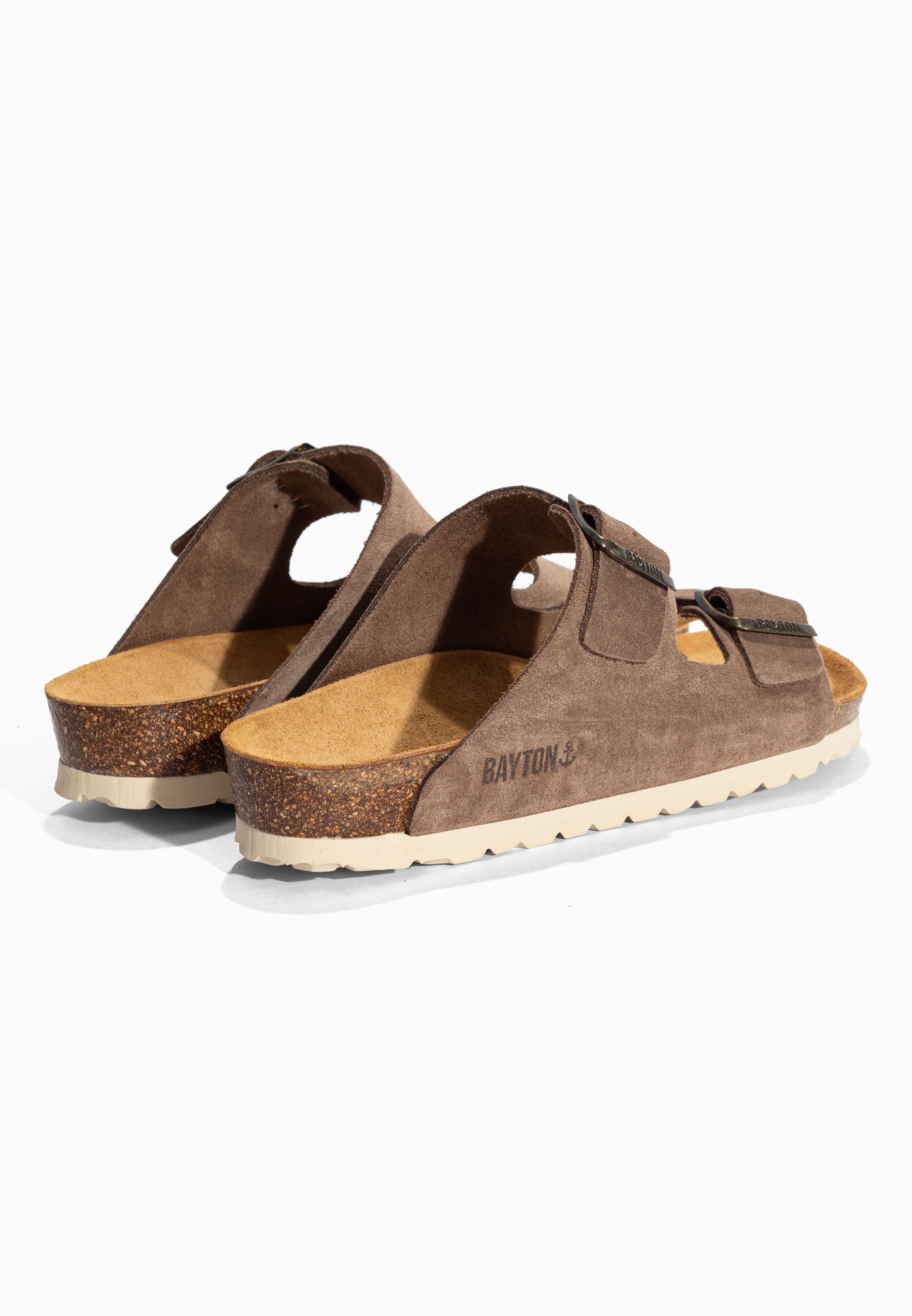 Sandales 2 Brides Atlas Taupe en Cuir Suédé Bayton pour Homme