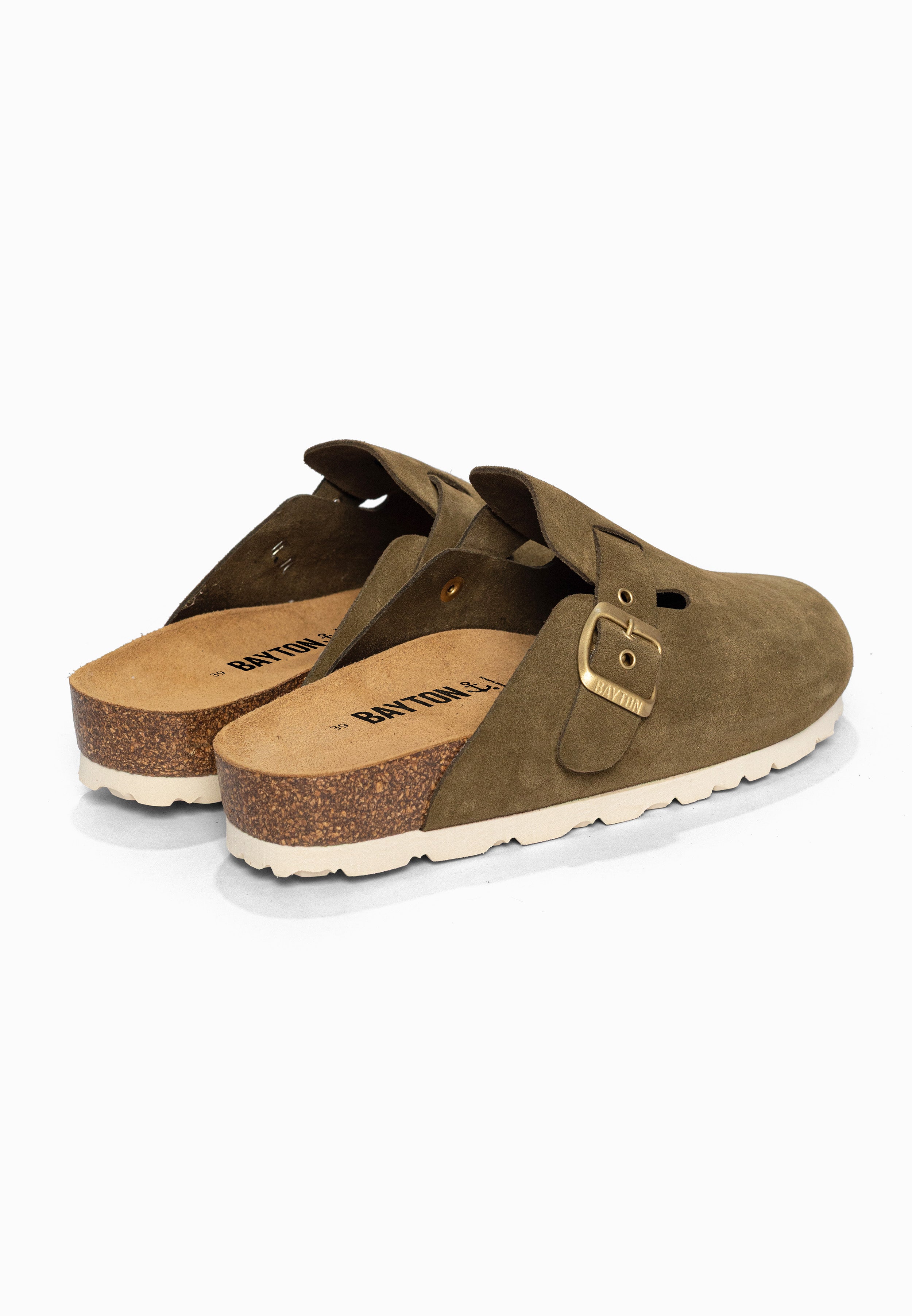 Sabots Milky Kaki en Cuir Suédé Bayton pour Femme