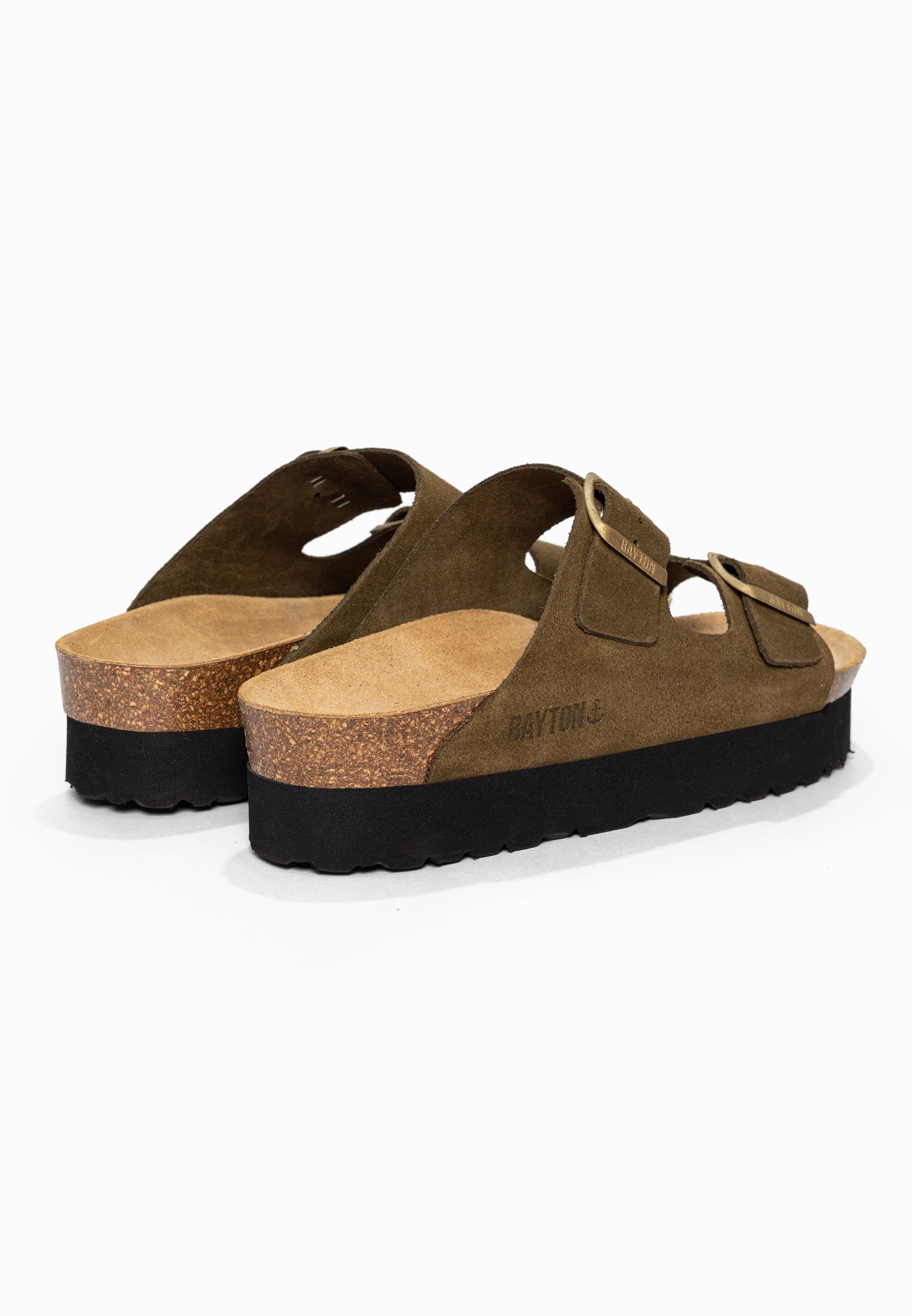 Sandales à Plateforme Japet Kaki en Cuir Suédé Bayton pour Femme