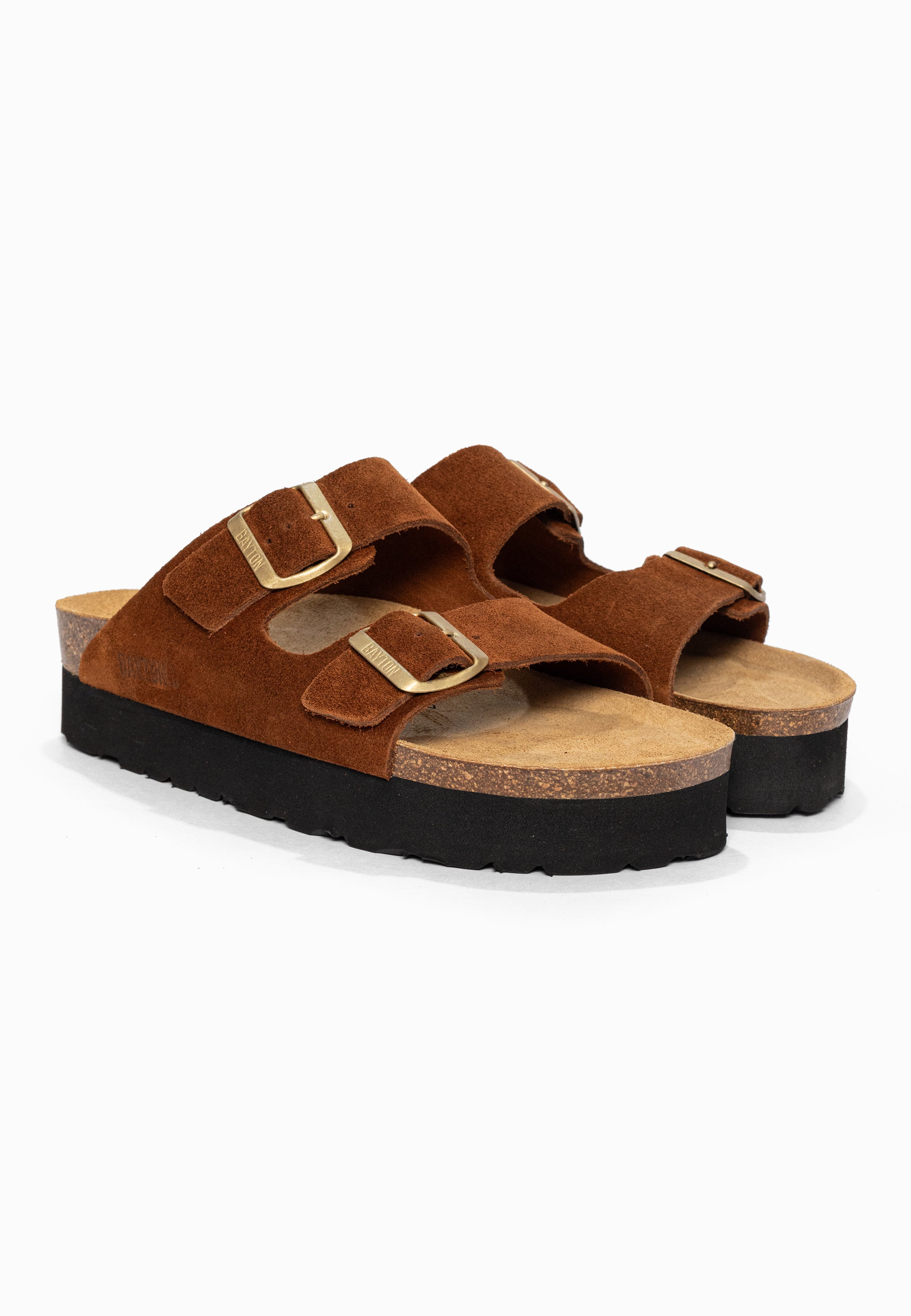 Sandales à Plateforme Japet Camel en Cuir Suédé Bayton pour Femme