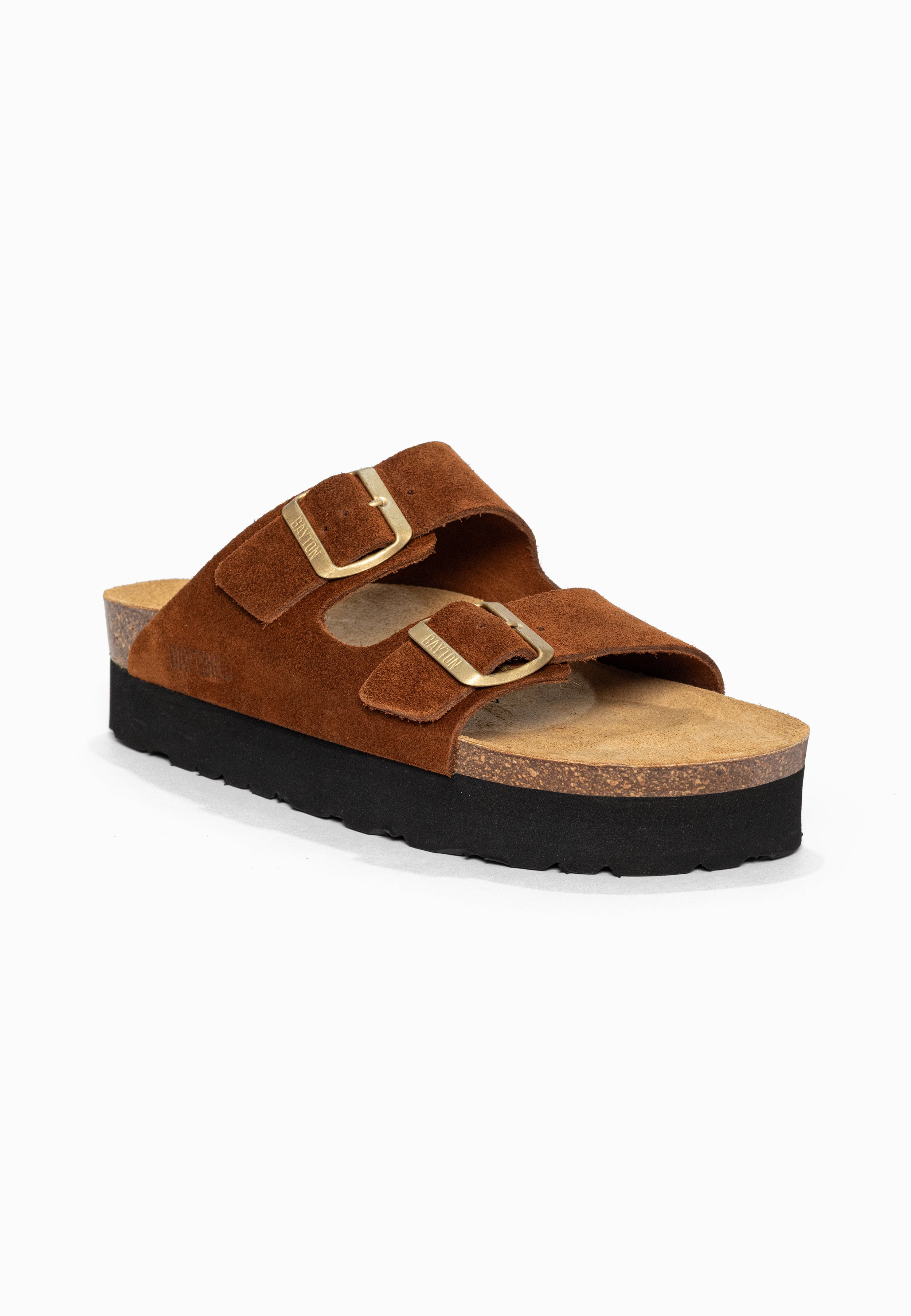 Sandales à Plateforme Japet Camel en Cuir Suédé Bayton pour Femme