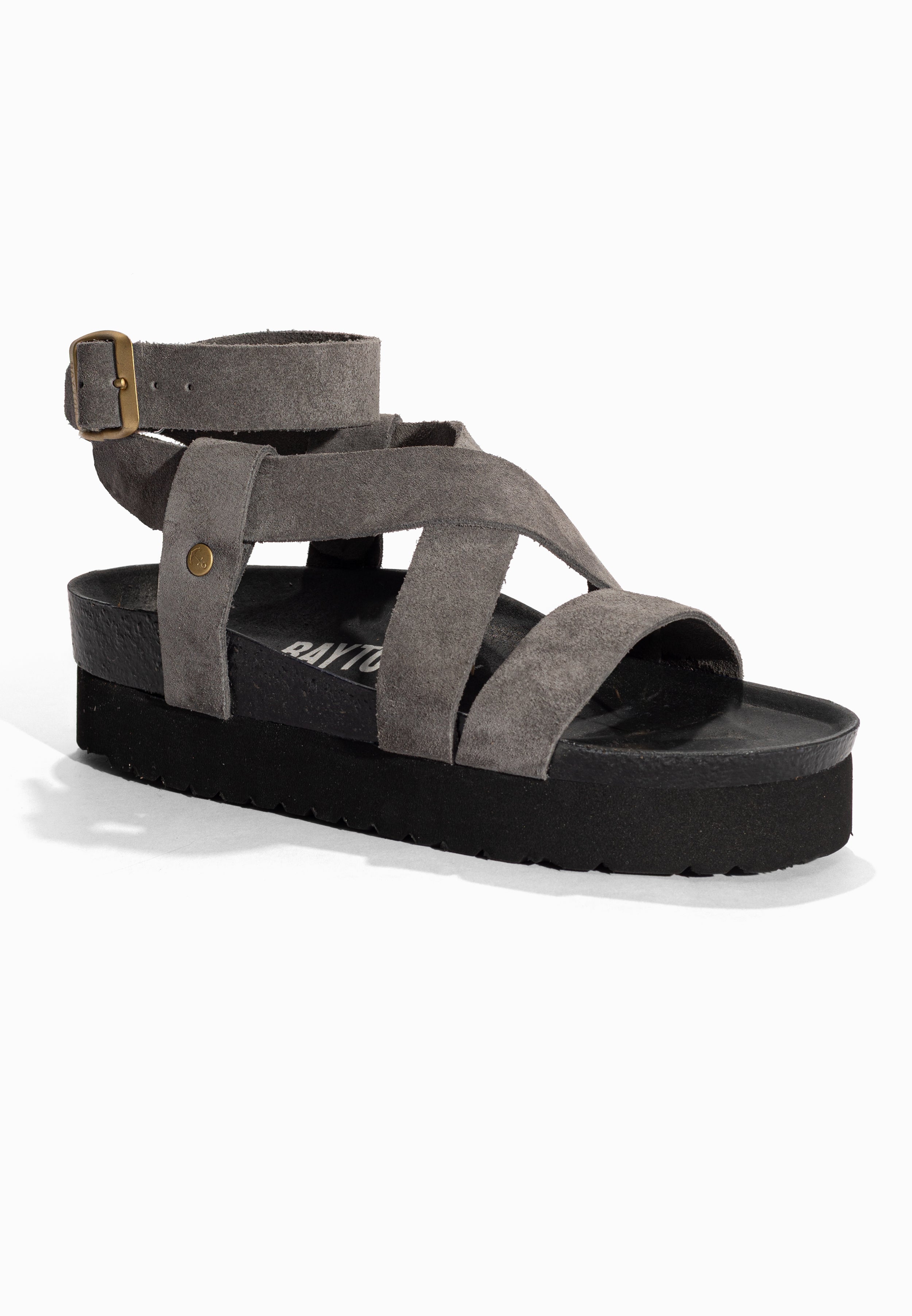 Sandales à Plateforme Mykonos Gris en Cuir Suédé Bayton pour Femme
