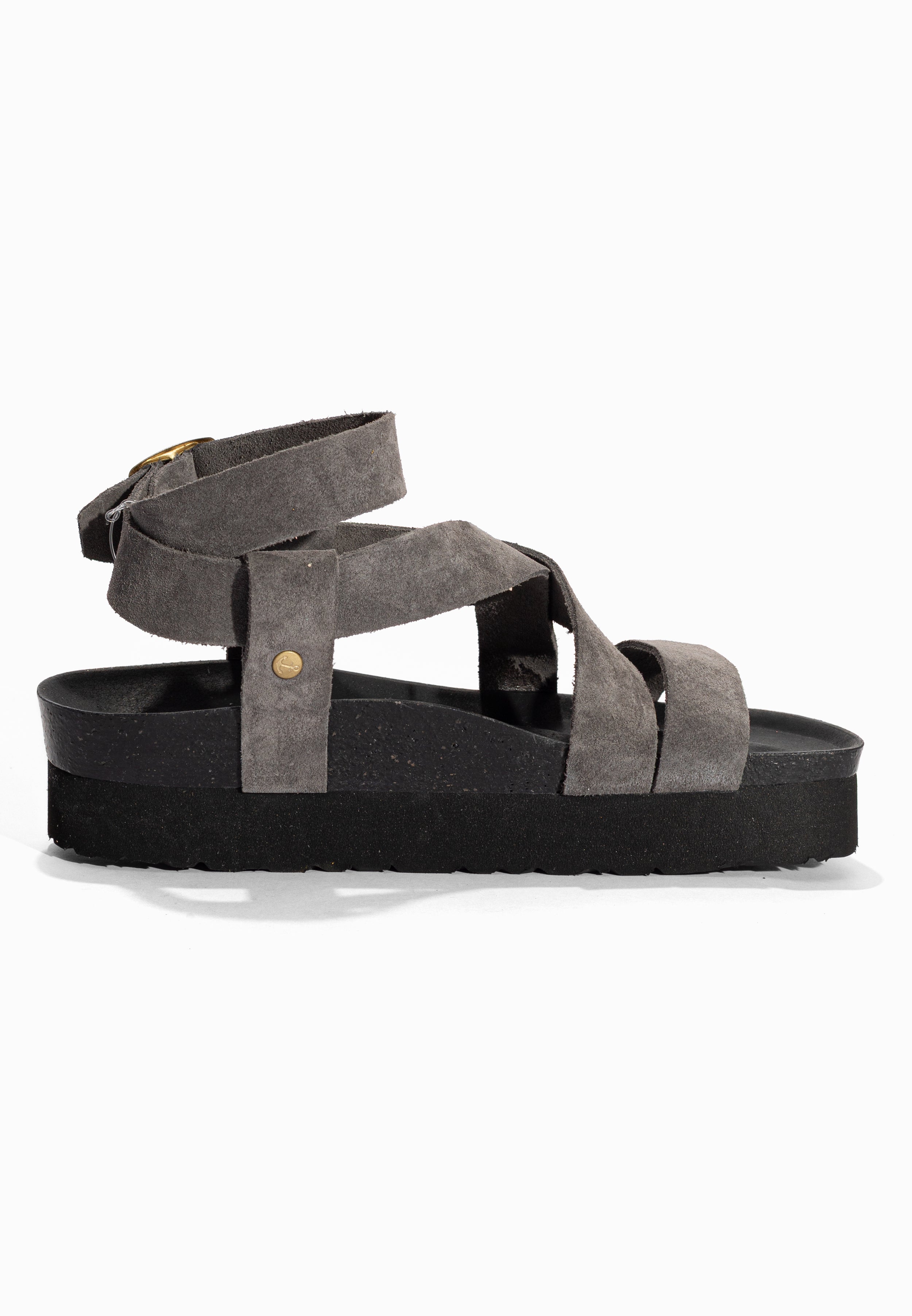 Sandales à Plateforme Mykonos Gris en Cuir Suédé Bayton pour Femme