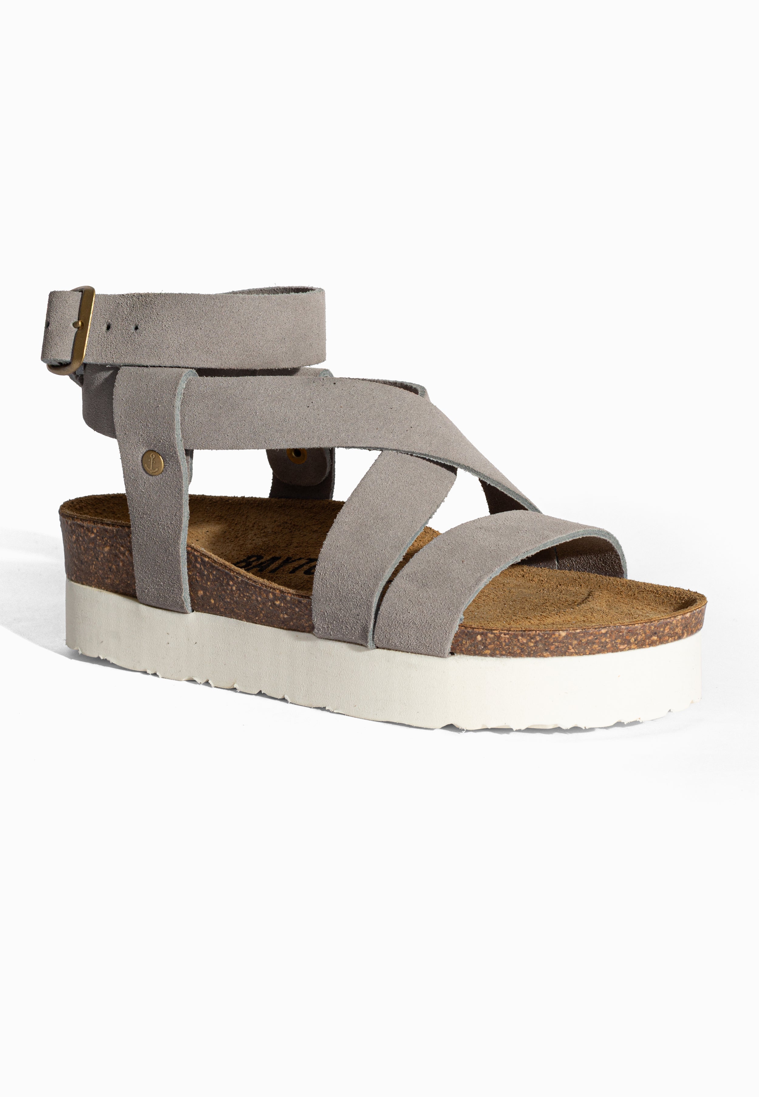 Sandales à Plateforme Mykonos Gris en Cuir Suédé Bayton pour Femme
