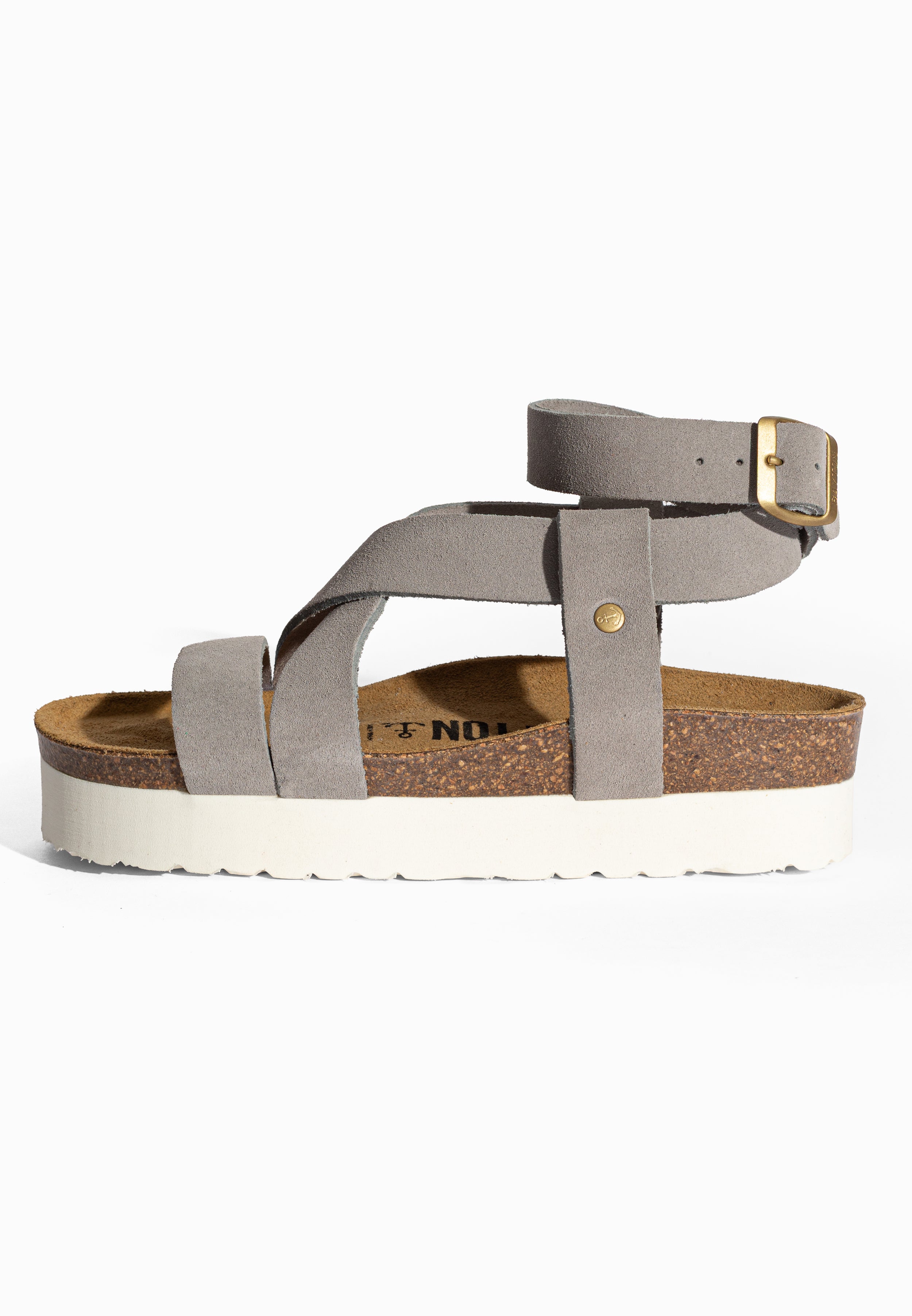 Sandales à Plateforme Mykonos Gris en Cuir Suédé Bayton pour Femme