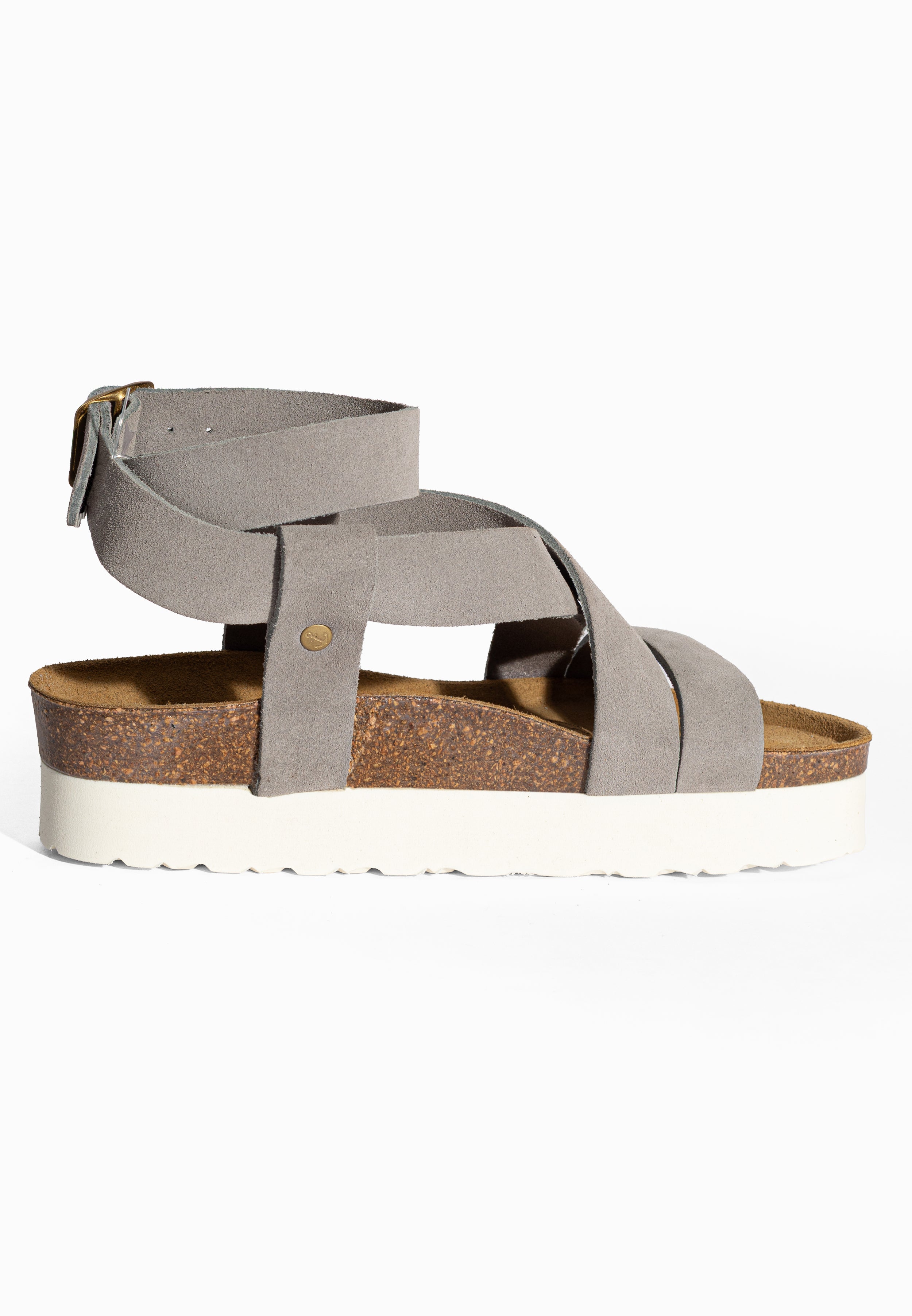 Sandales à Plateforme Mykonos Gris en Cuir Suédé Bayton pour Femme
