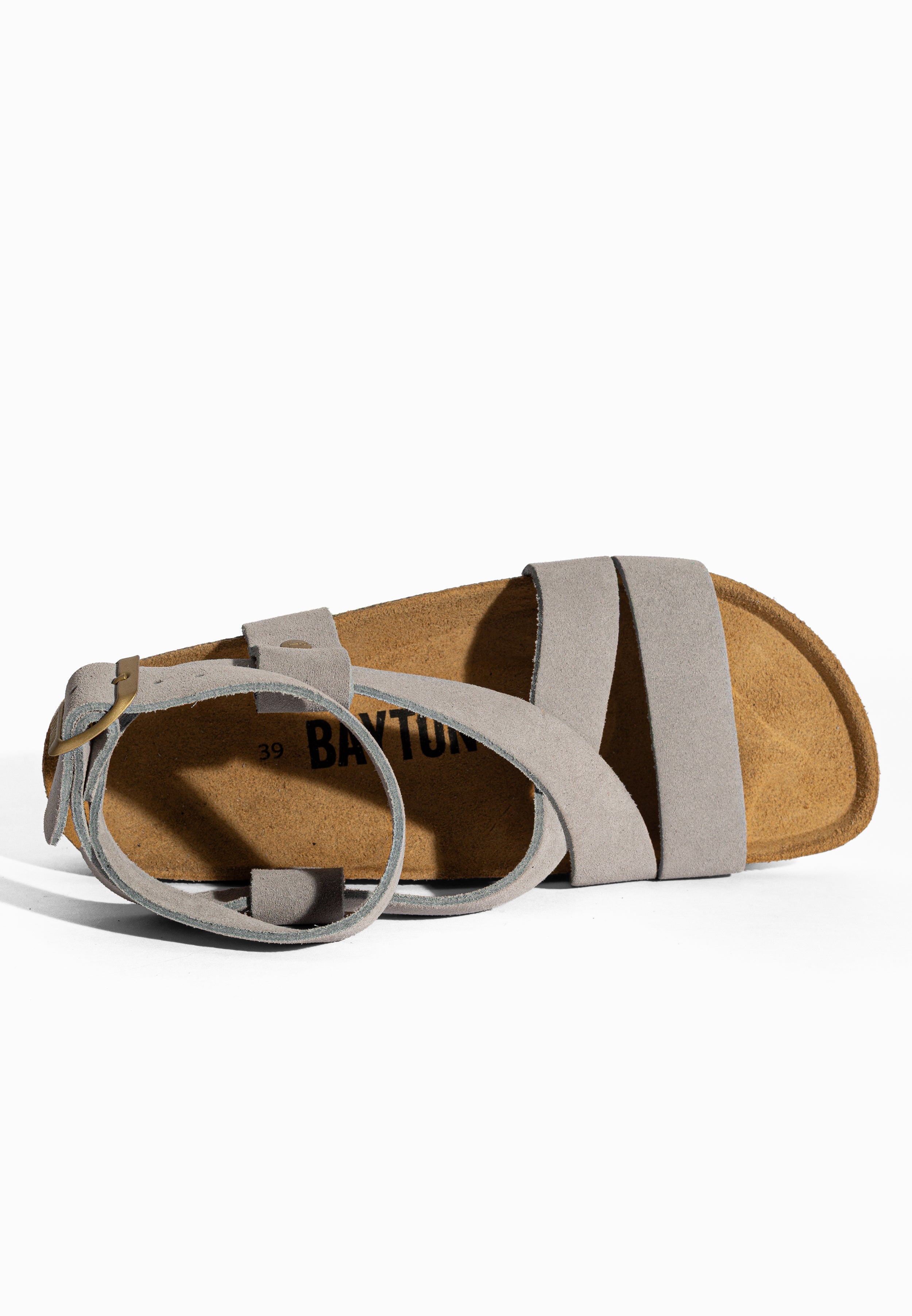 Sandales à Plateforme Mykonos Gris en Cuir Suédé Bayton pour Femme