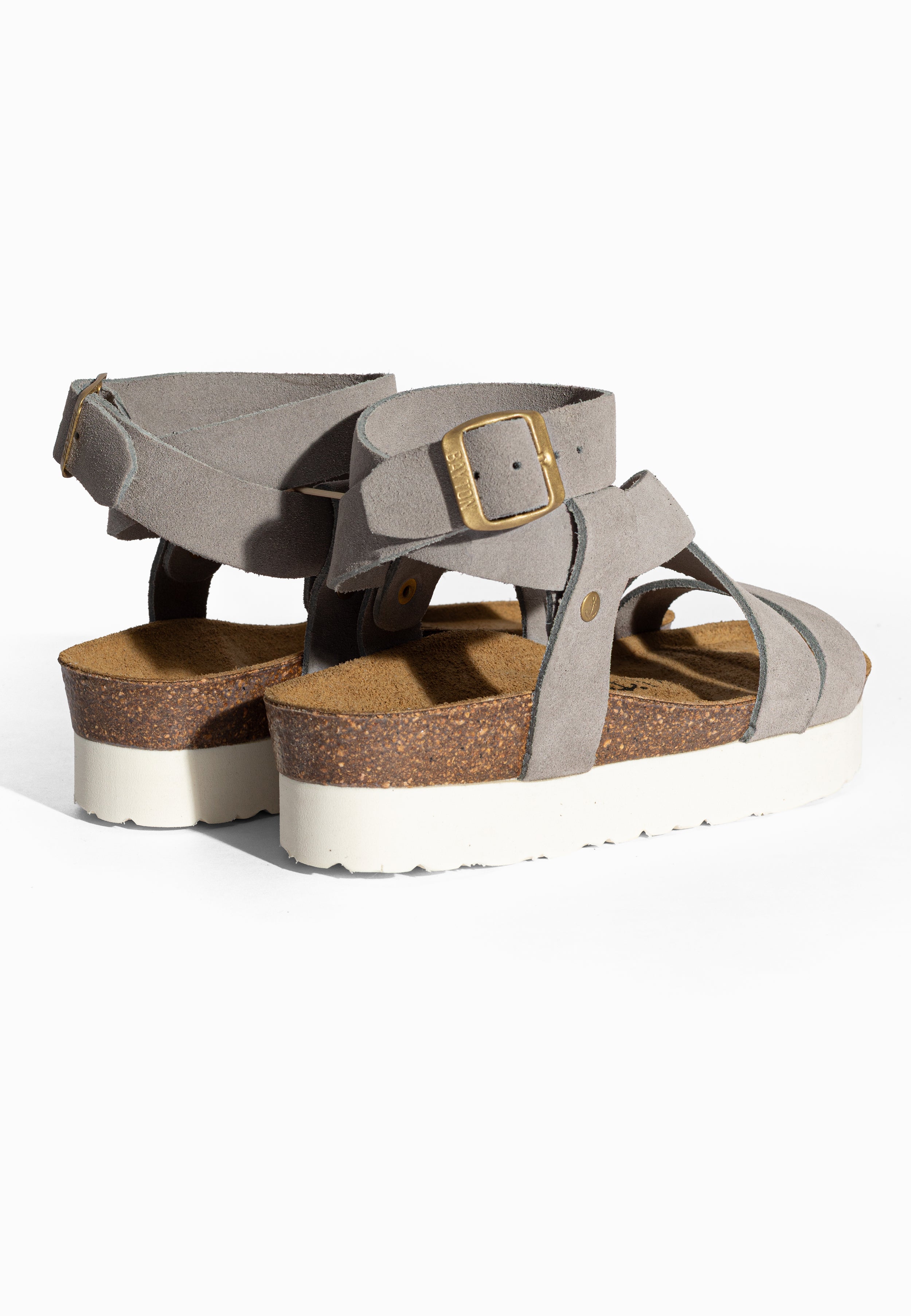 Sandales à Plateforme Mykonos Gris en Cuir Suédé Bayton pour Femme