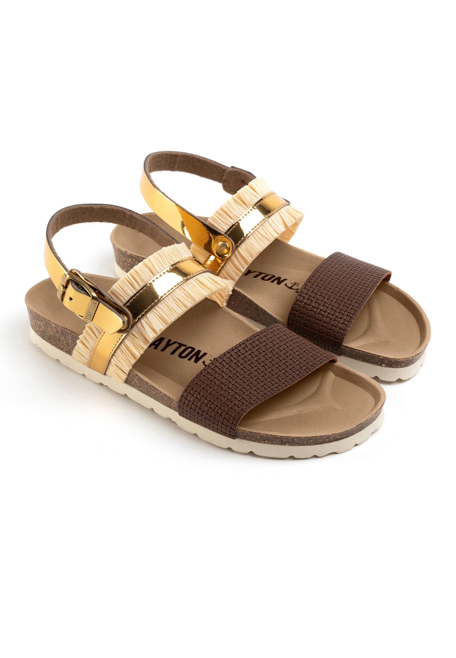 Sandales-Romane-Marron-Et-Dorées-Et-Beige-Multi-Brides-Bayton-femme