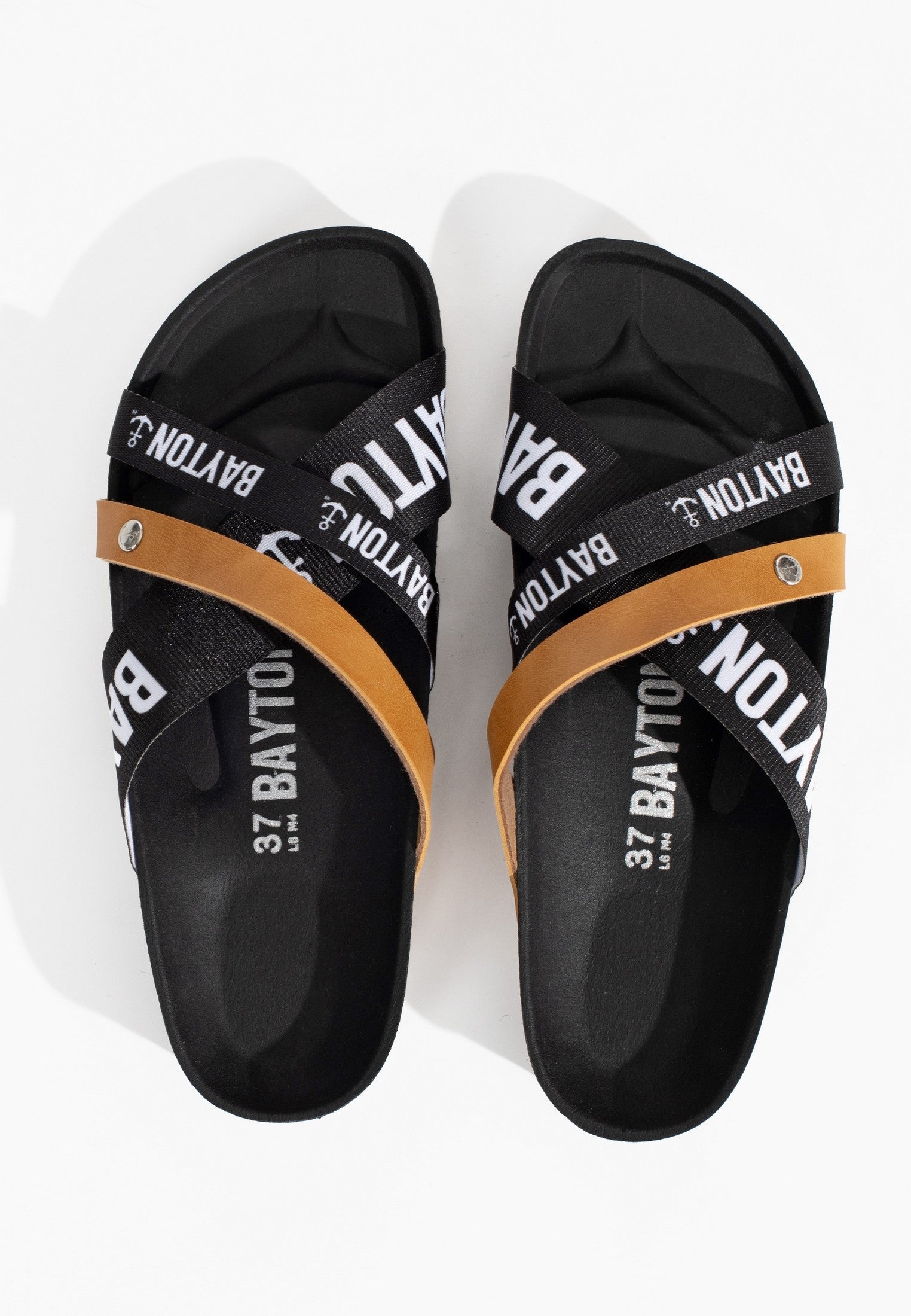 Sandales-Sisco-Noir-Et-Blanc-Et-Camel-Multi-Brides-Bayton-femme