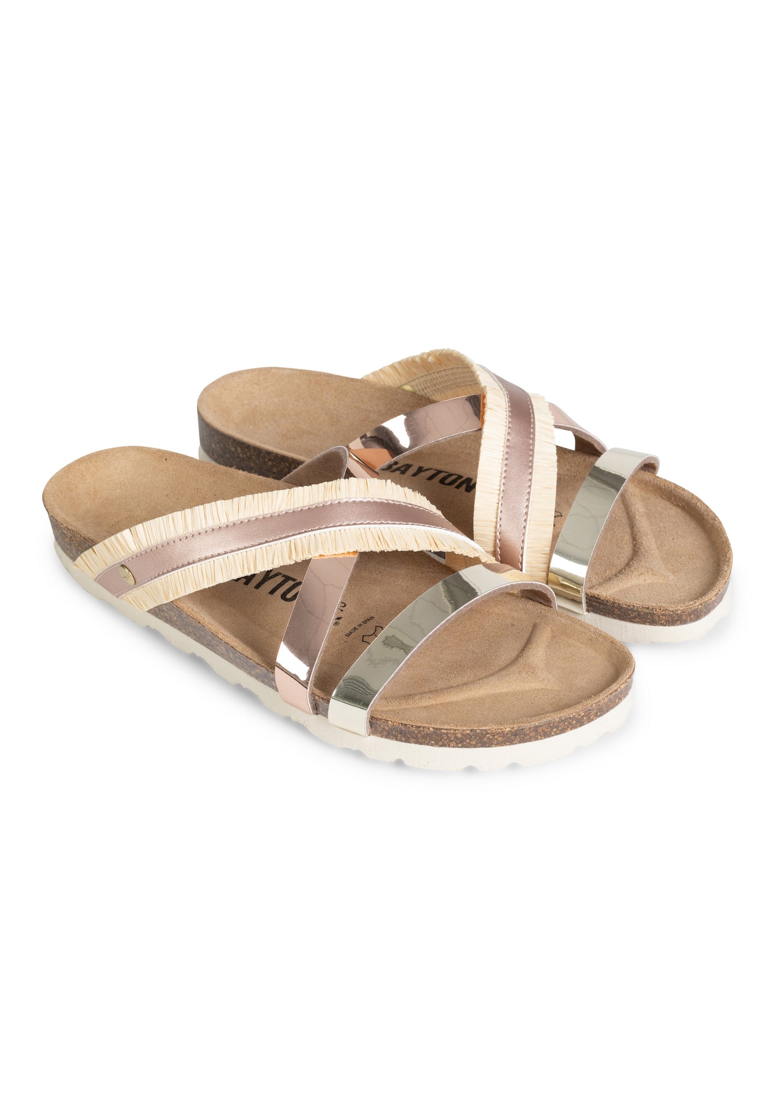 Sandalias Reine Multibrides Beige Y Oro Rosa