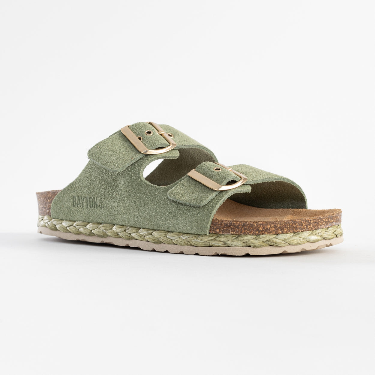 Atlas Green Suede Leather 2 Strap Sandals