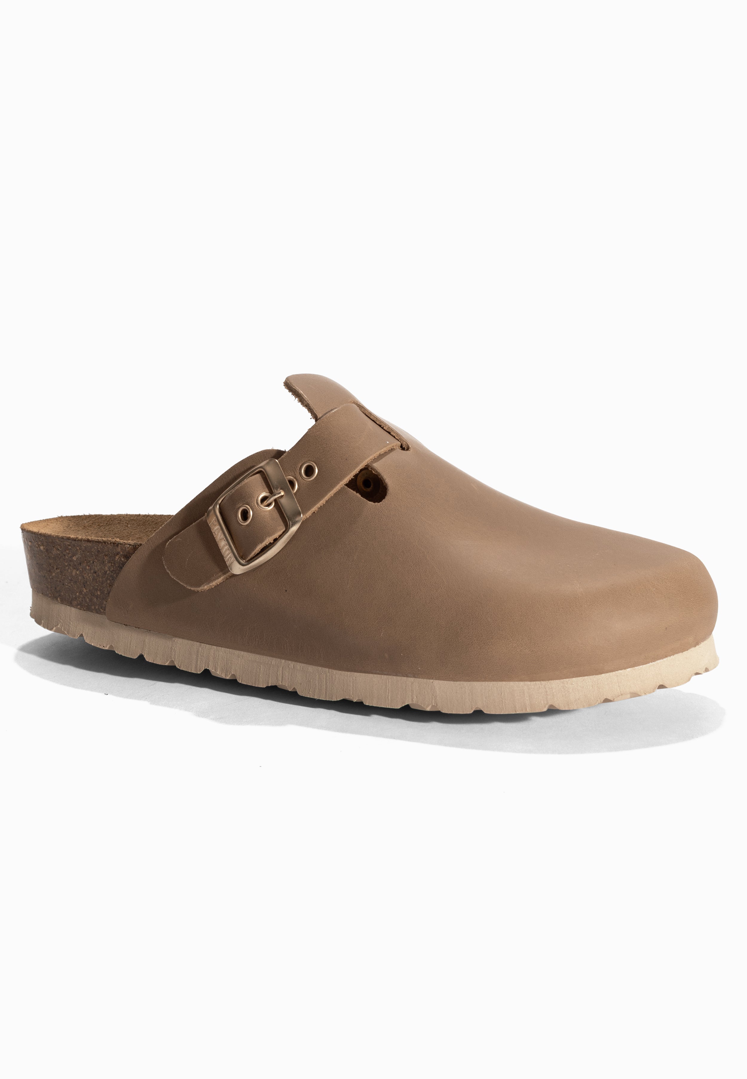 Sabots Milky Taupe en Cuir Huilé Bayton