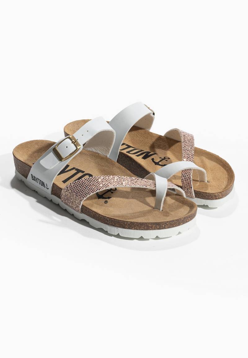 Diane White and Rose Gold Glittery Toe Post Sandals