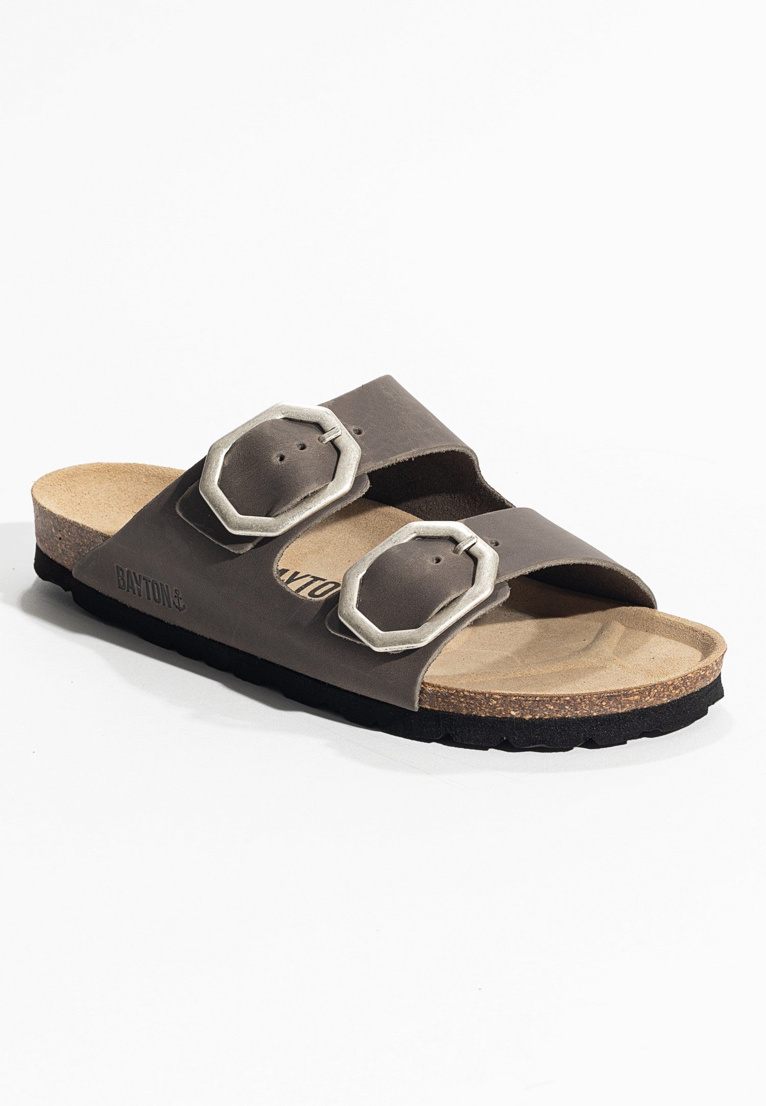 Sandales-2-Brides-Atlas-Anthracite-100%-Cuir-Bayton-femme