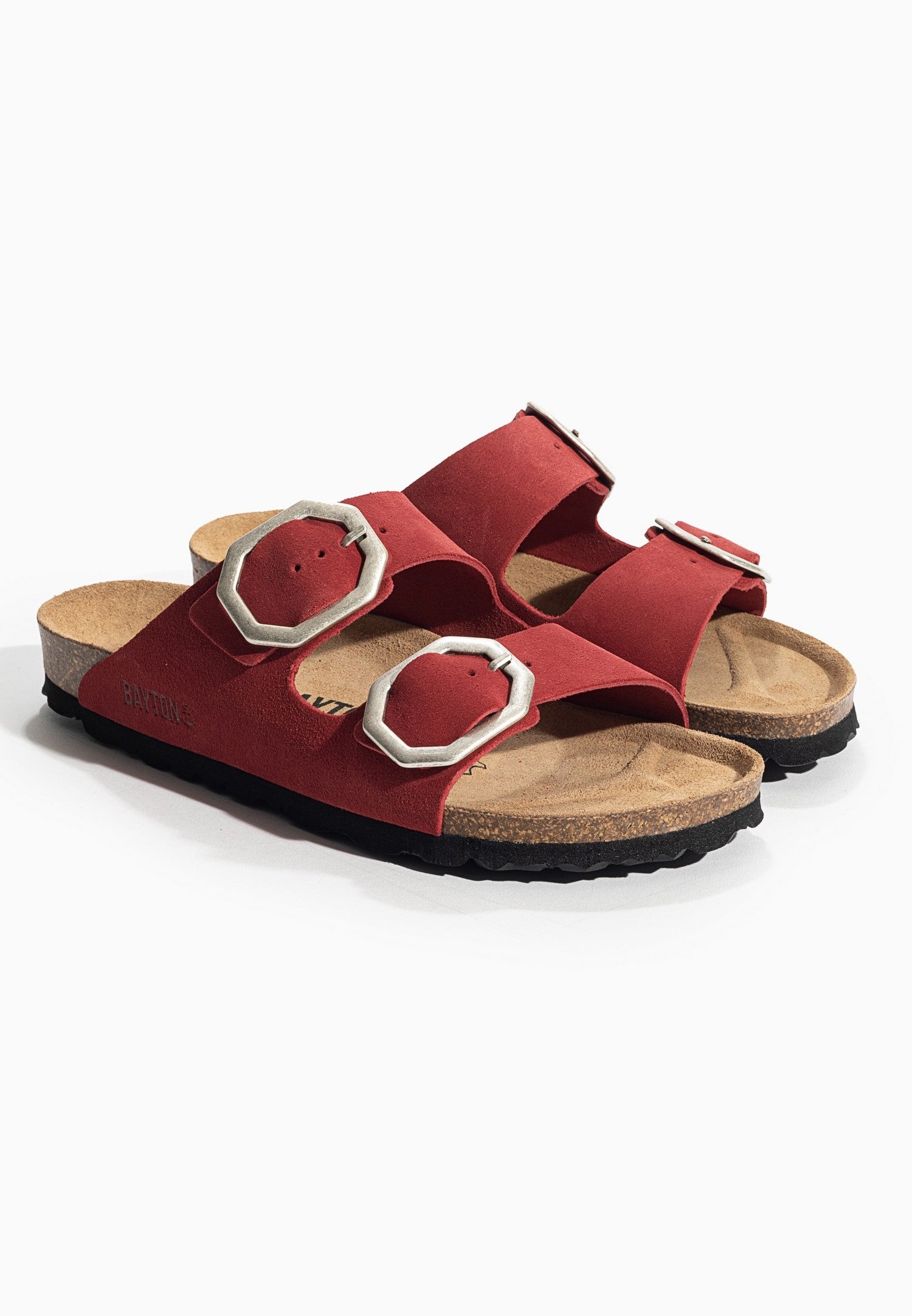 Sandales-2-Brides-Atlas-Rouge-en-Cuir-Suédé-Bayton-femme