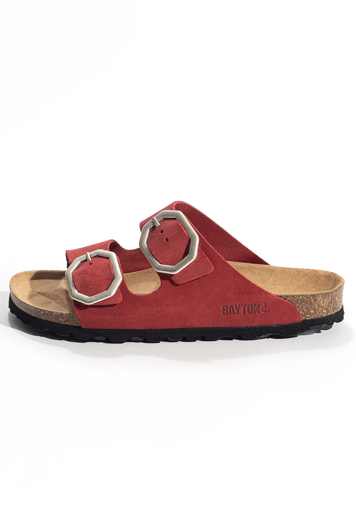 Sandales-2-Brides-Atlas-Rouge-en-Cuir-Suédé-Bayton-femme