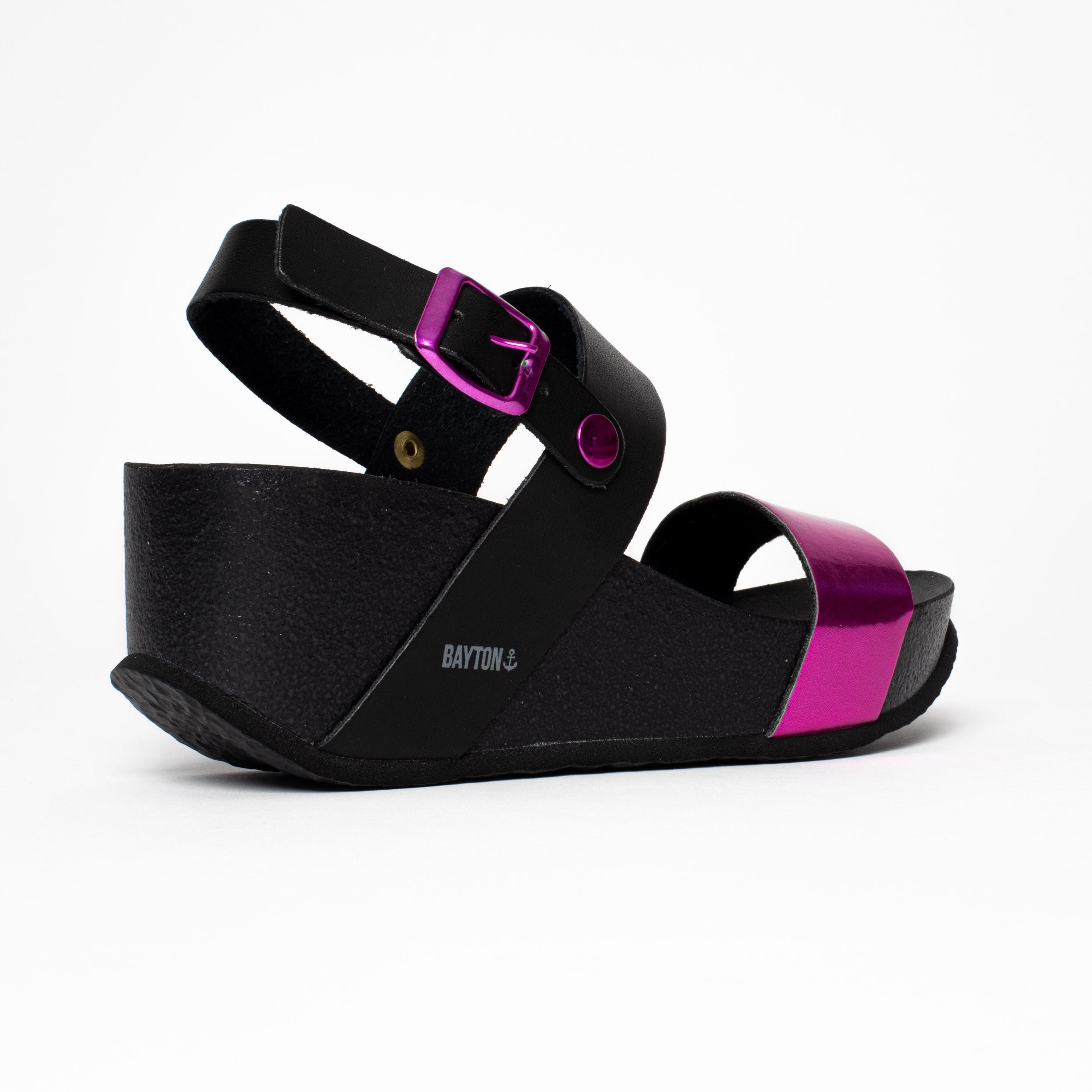 Sandalias Selene Cuña y Semicuña en Fucsia y Negro