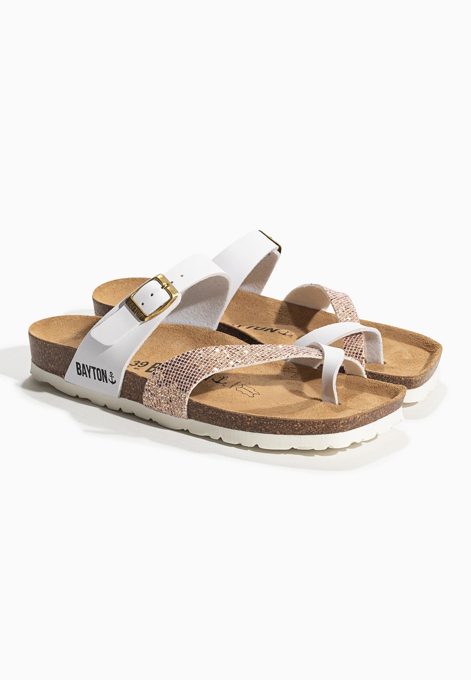 Diane White and Rose Gold Glittery Toe Post Sandals