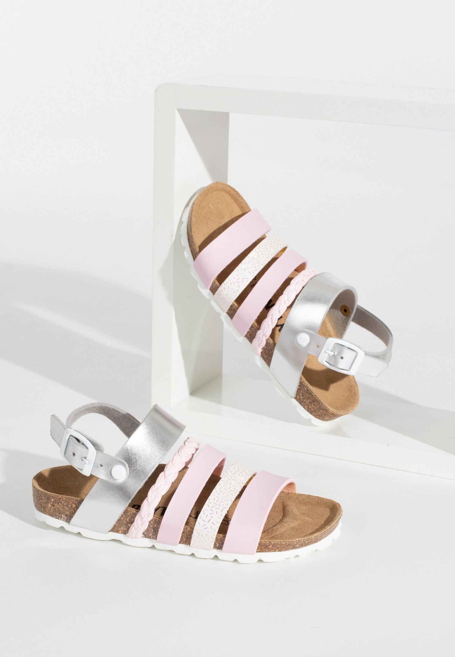 Joy Pink and Silver Multi-Strap Sandals