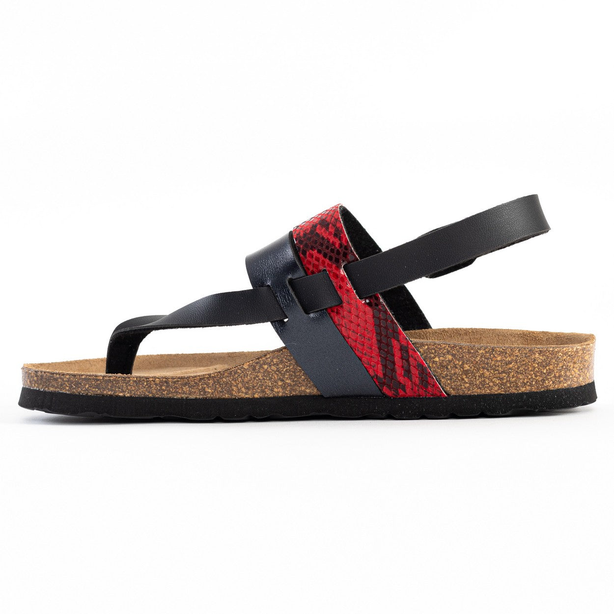 Lajas Black and Red Python Toe-Thong Sandals