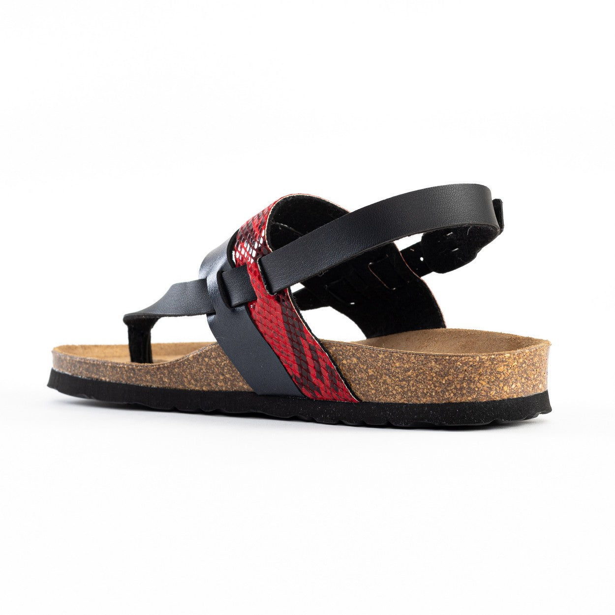 Lajas Black and Red Python Toe-Thong Sandals