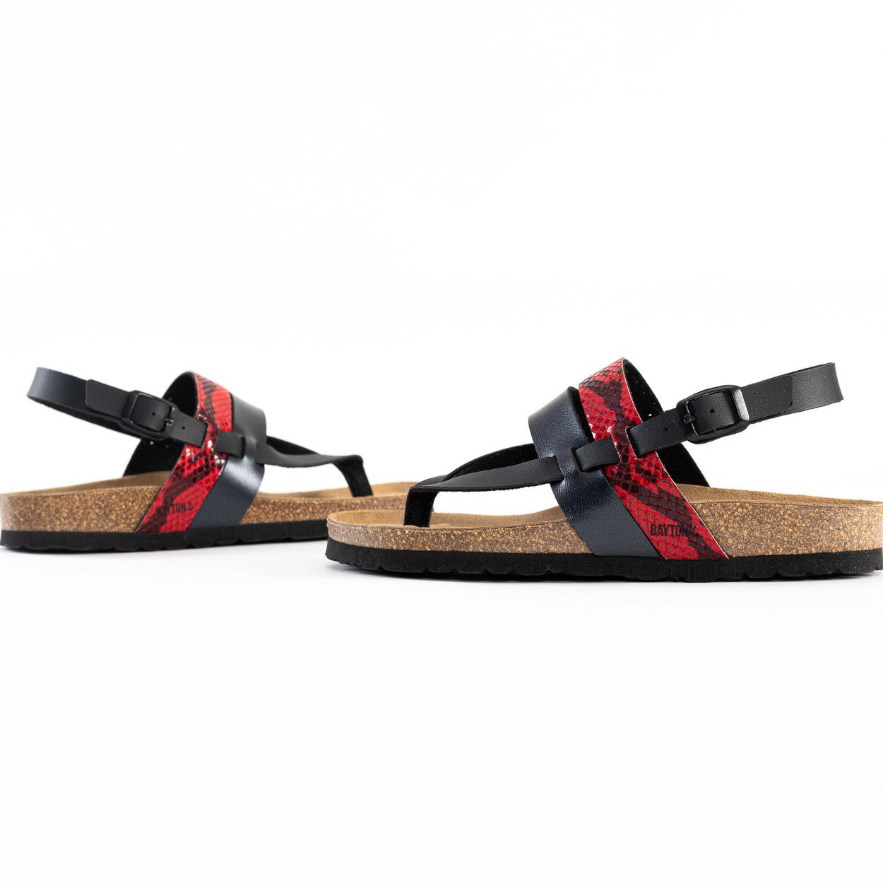 Lajas Black and Red Python Toe-Thong Sandals