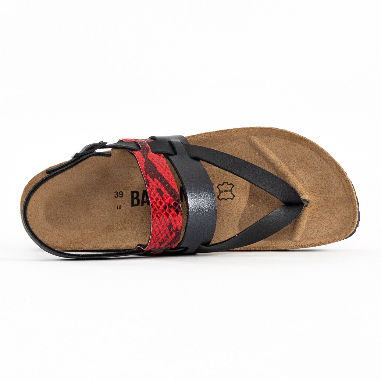Lajas Black and Red Python Toe-Thong Sandals