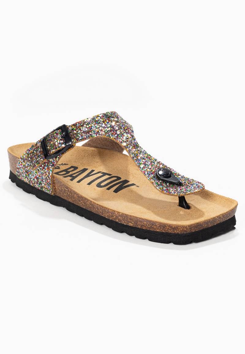 Multicolored Glittery Mercury Sandals with Toe Post