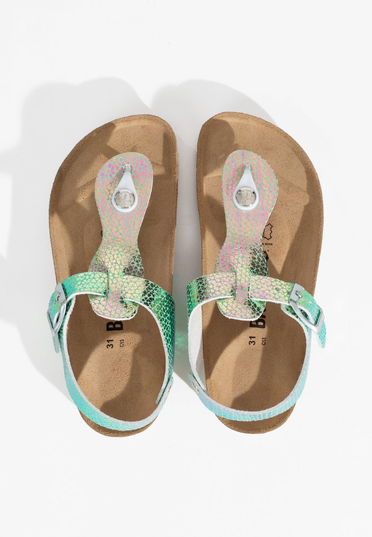 Rhea Green and Pink Metallic Bayton Kids' Toe-Thong Sandals