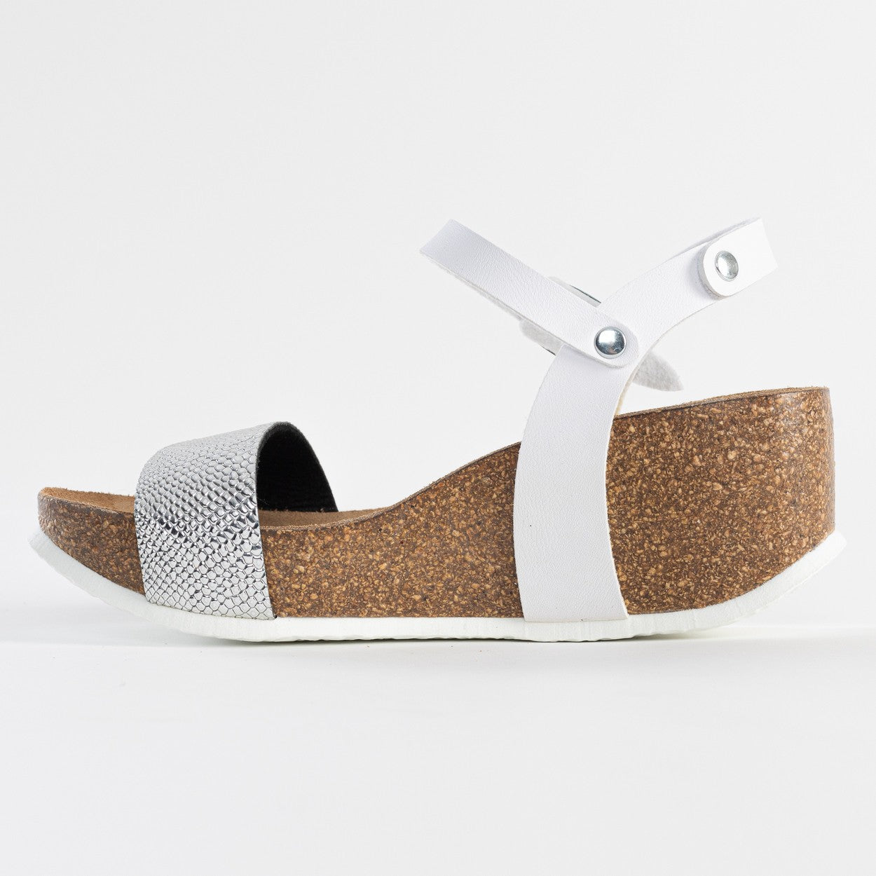 Sandalias Toledo Cuña Y Semicuña Blancas Y Plata