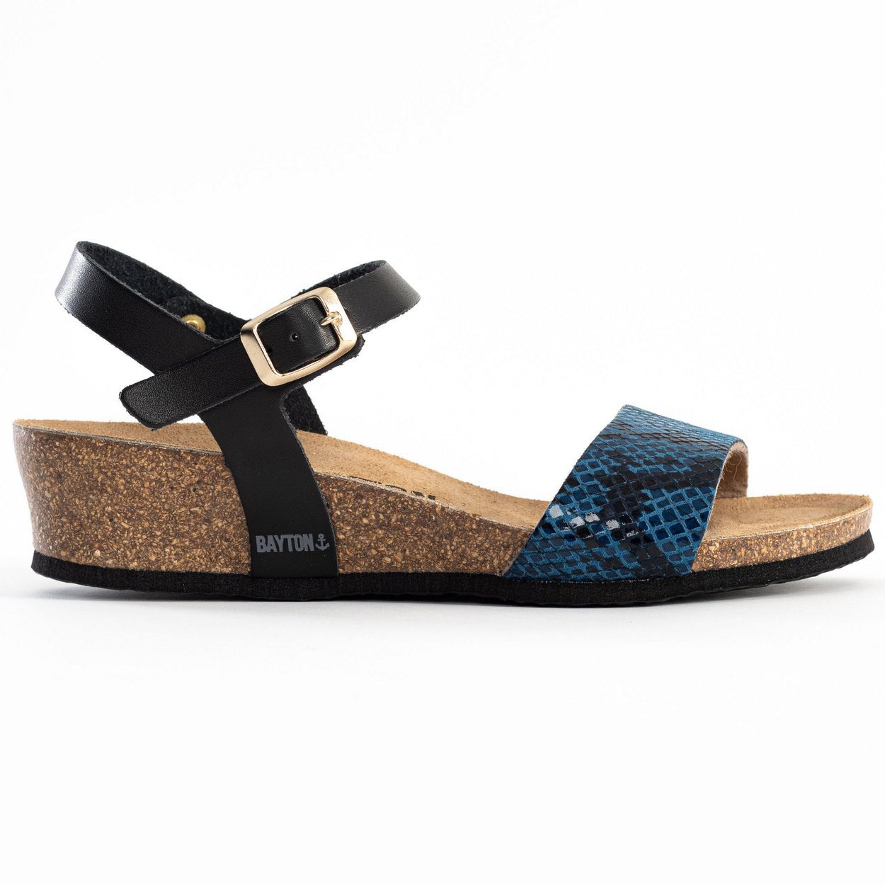 Sandalias Wodonga Cuña Y Semicuña Negras Y Azul Pitón