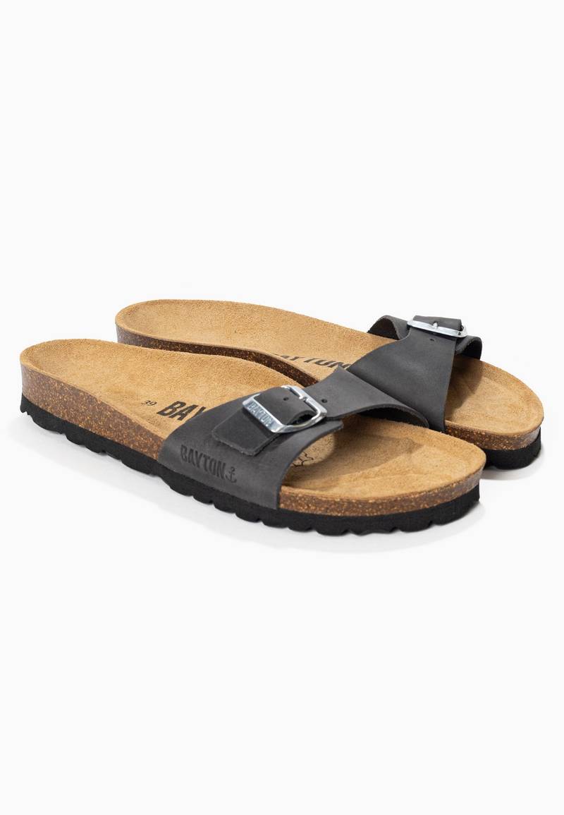Zephyr Anthracite 100% Leather 1 Strap Sandals